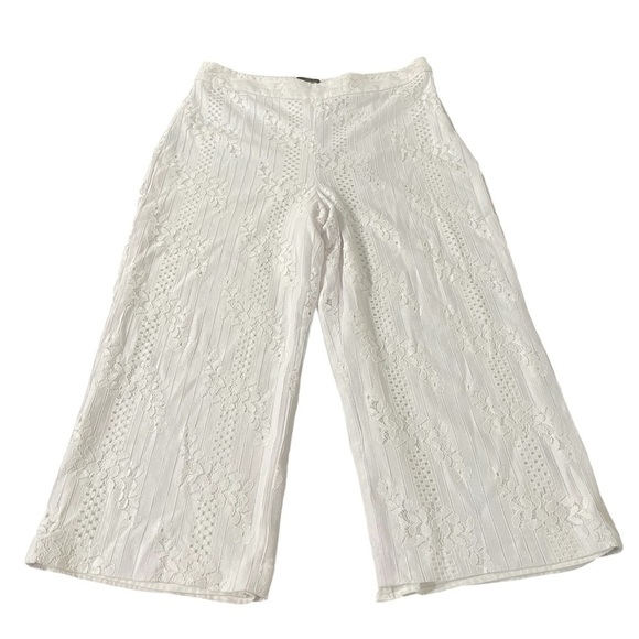 Vince Camuto Pants - Camuto White Lace Overlay Lined Wide-Leg Crop Dress Pants Womens Sz 10